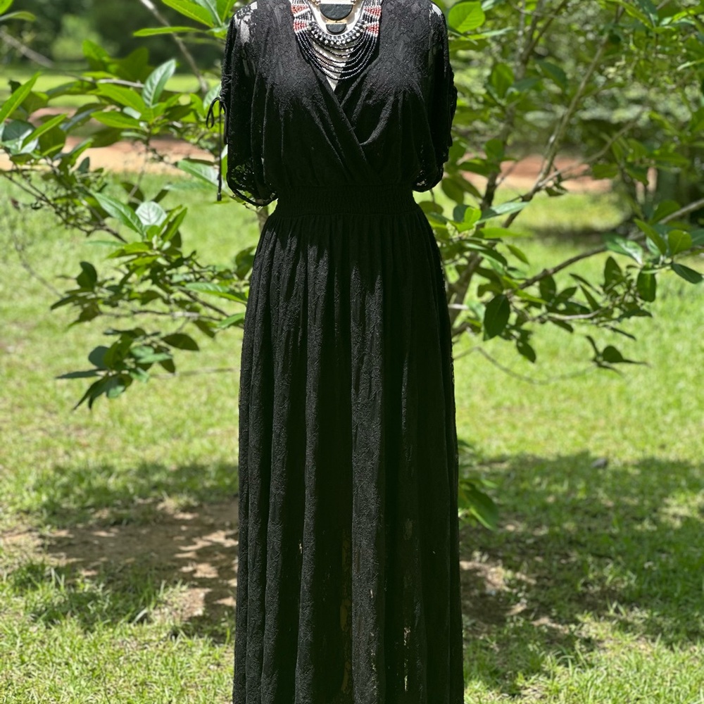 Torrid Black Maxi Dress with Cowl Neck and Bishop Sleeves